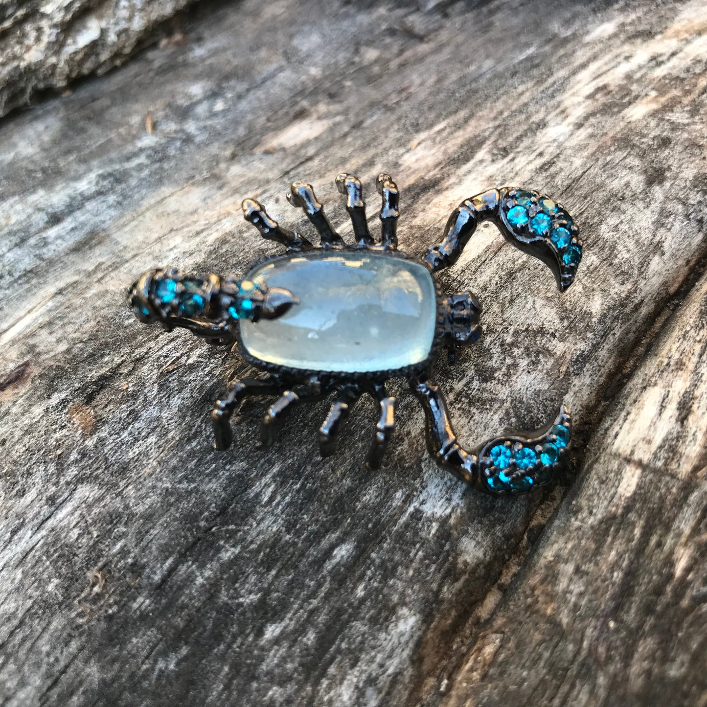 Sterling silver aquamarine scorpion brooch pin art