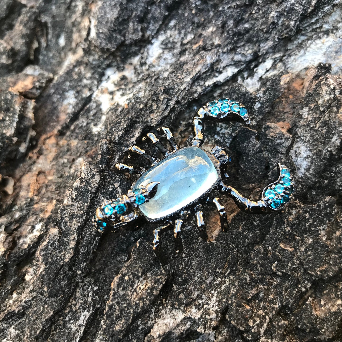 Sterling silver aquamarine scorpion brooch pin art