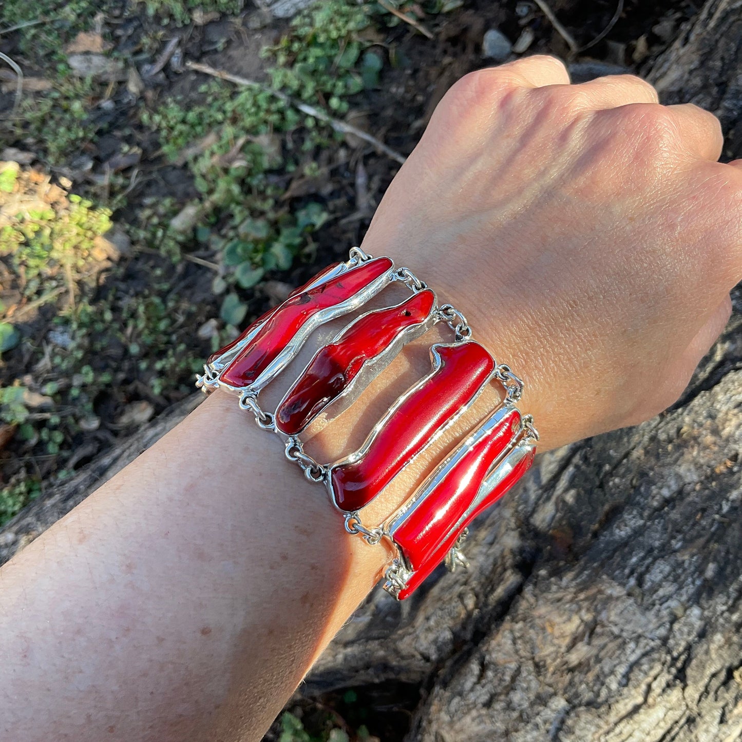 925 sterling silver Natural red coral Bracelet artisan handmade