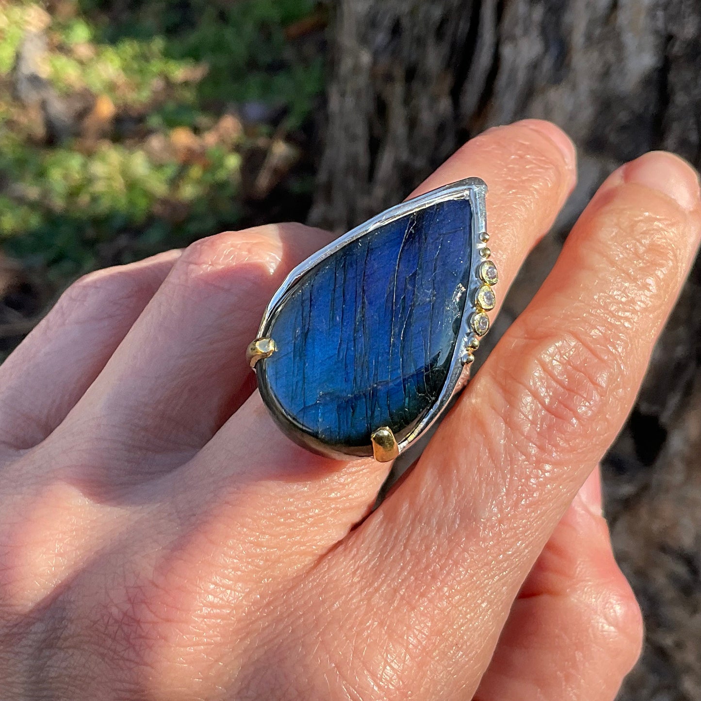 sterling silver Labradorite statement Ring 8