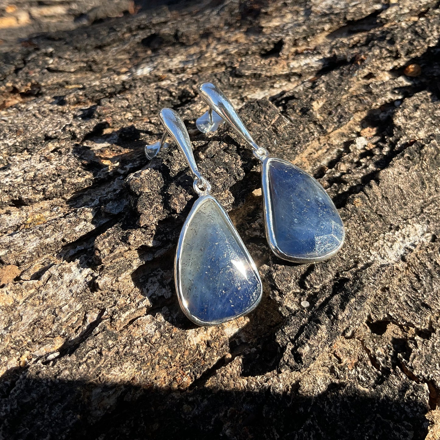sterling Silver blue sapphire post dangle Earrings