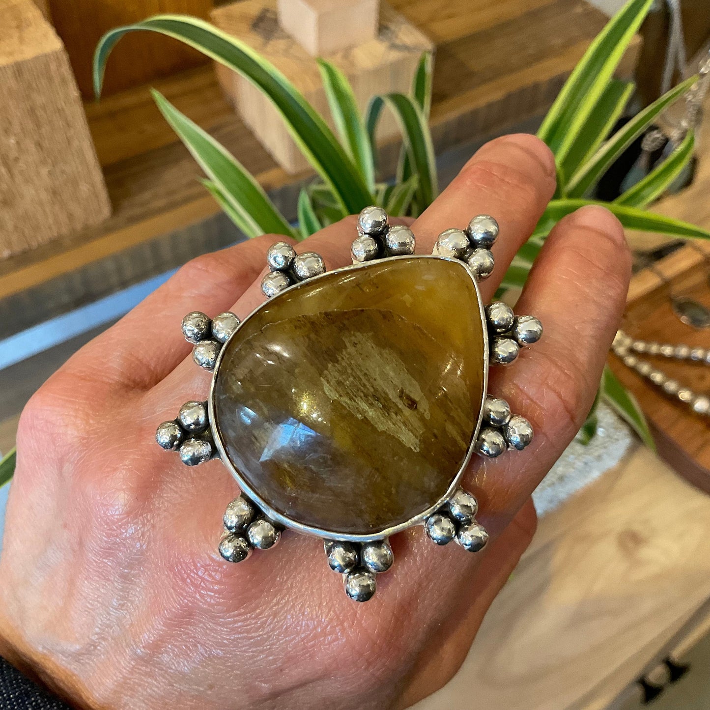 sterling silver sunburst Baltic amber Statement massive ring