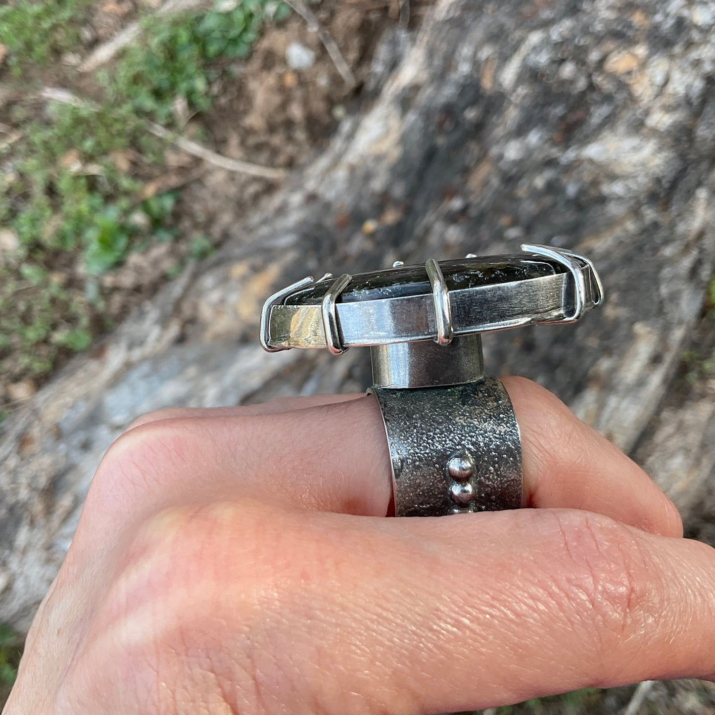 Sterling Statement labradorite modernist cuff ring 7 8 9