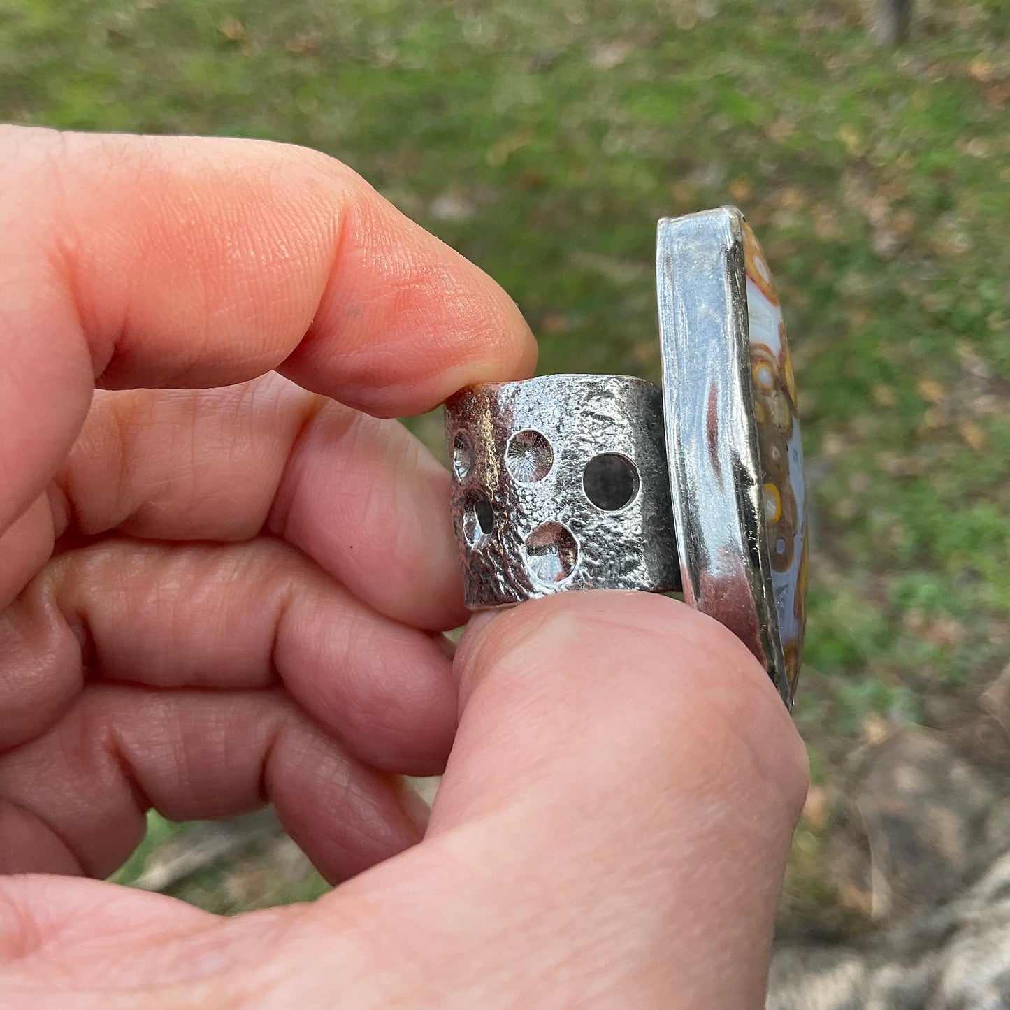 Sterling purple agate brutalist organic ring 7.5