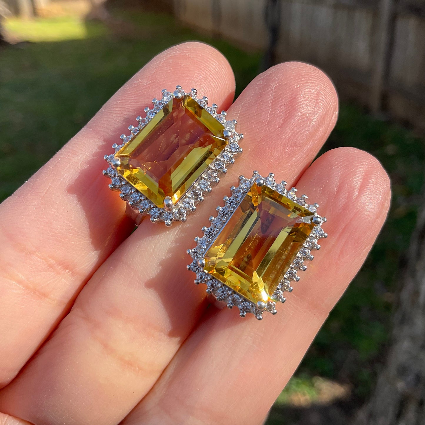 Sterling Silver Citrine fancy large octagon post earrings