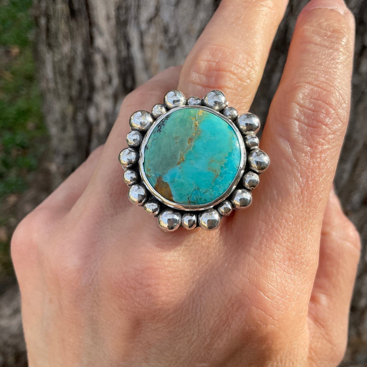 Sterling Silver Adjustable Genuine Turquoise band Statement Ring