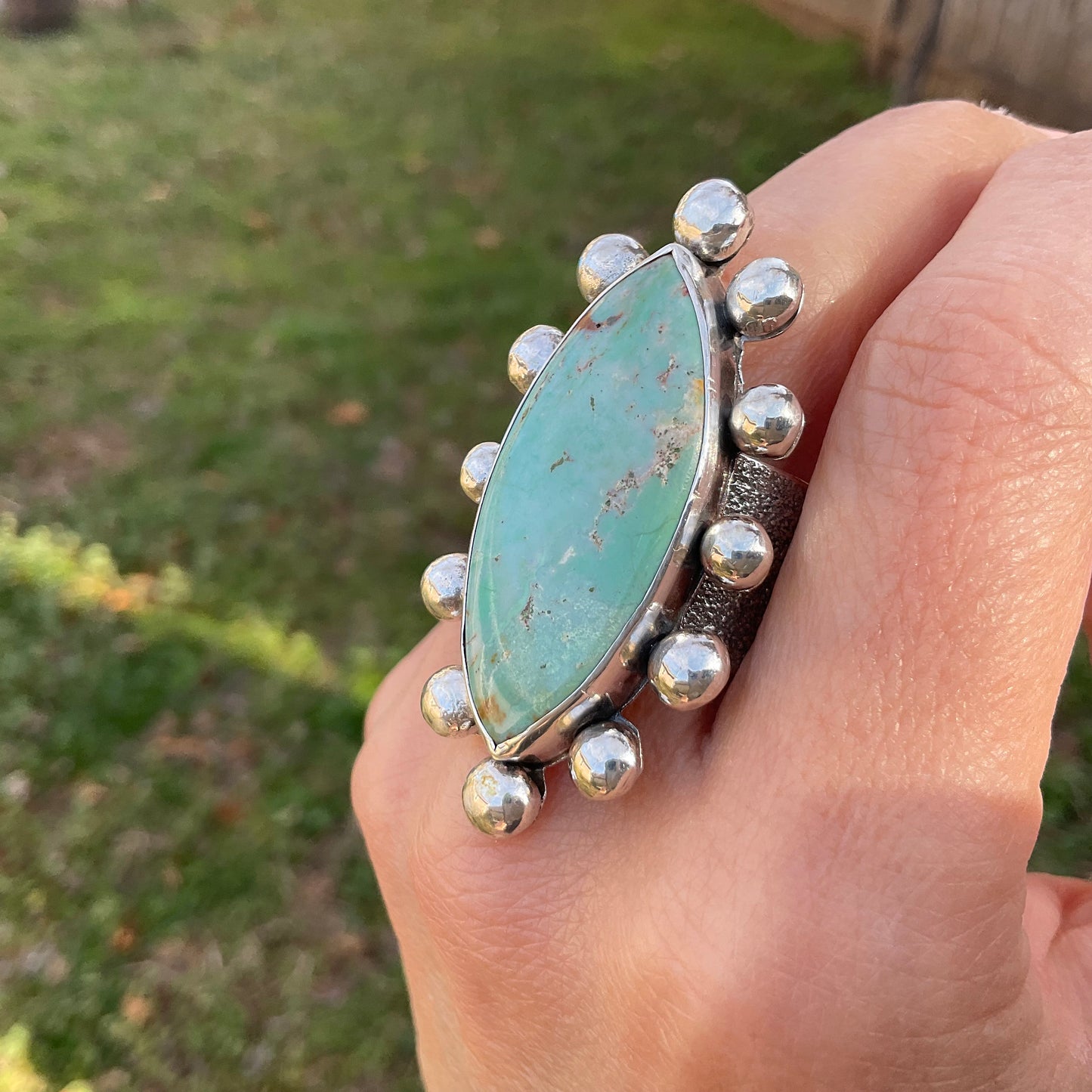 Sterling Silver Adjustable Genuine marquis cut Turquoise band Statement Ring