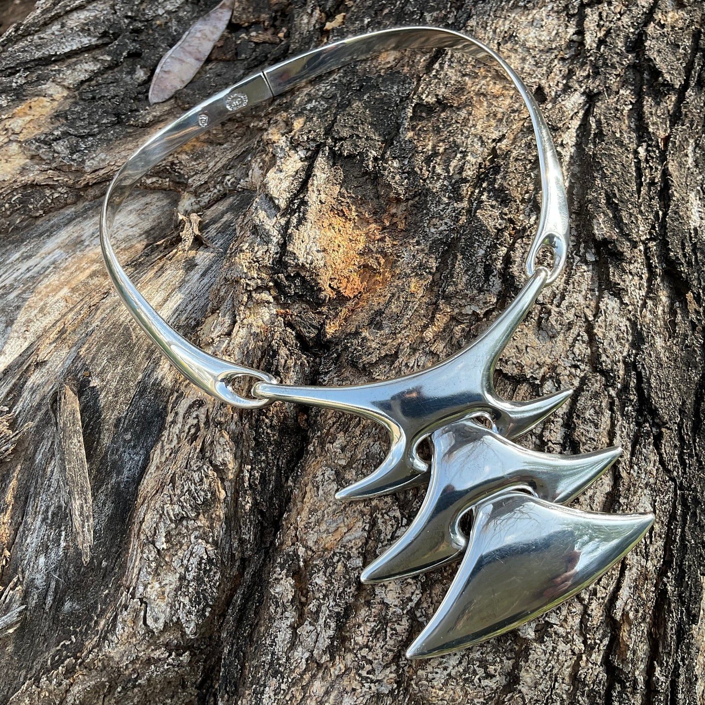 sterling silver art deco choker vintage modernist necklace