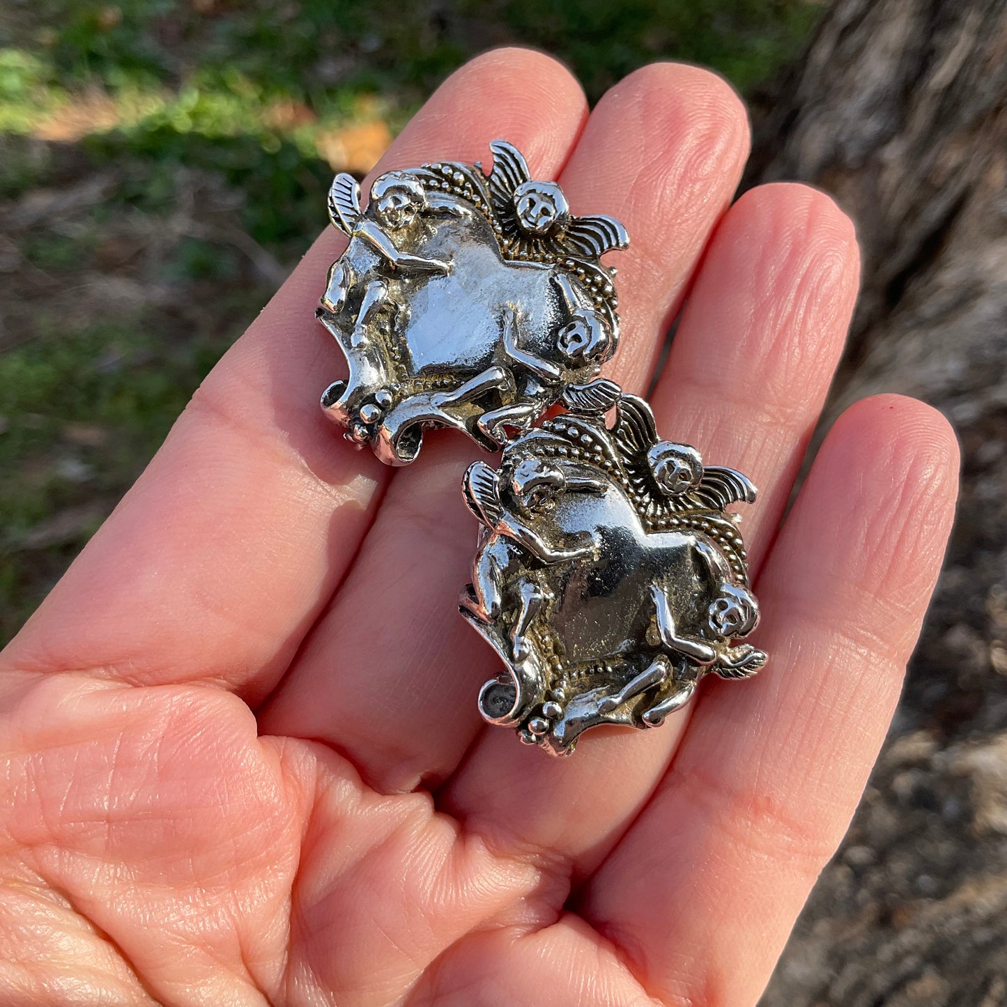 sterling silver vintage cherubs angel post earrings