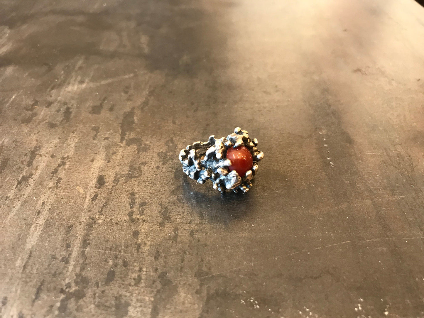 Sterling Silver carnelian brutalist Ring Size 6 Colors Of Etnika