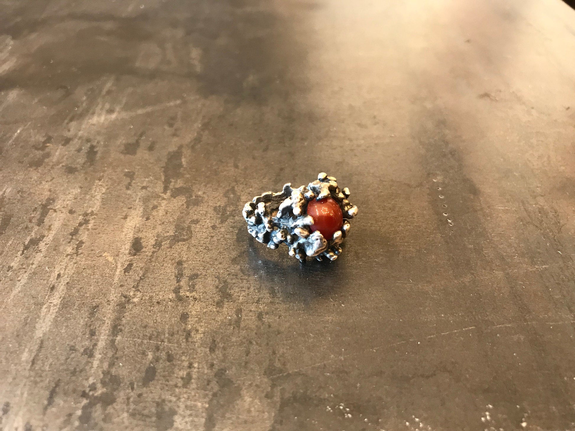 Sterling Silver carnelian brutalist Ring Size 6 Colors Of Etnika