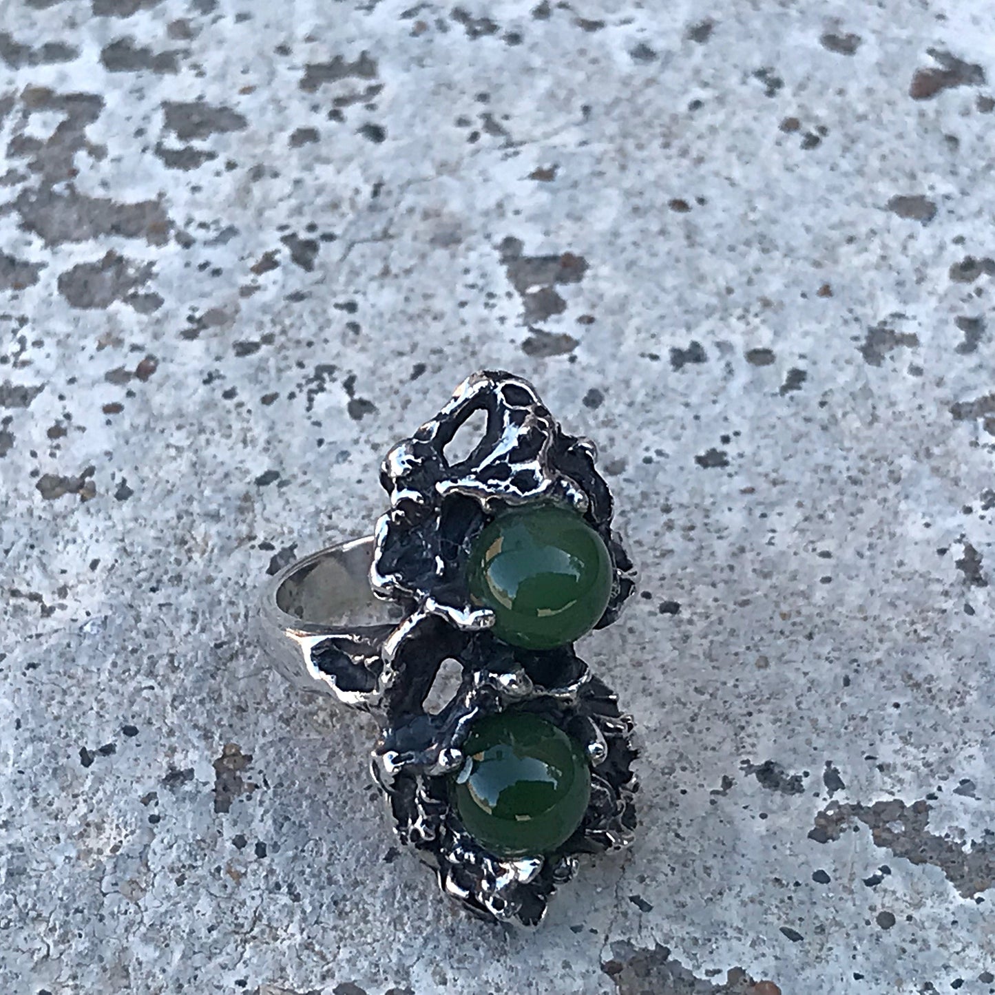Sterling Silver Rustic jade artisan Ring 6.5 Handmade Jewelry Colors Of Etnika