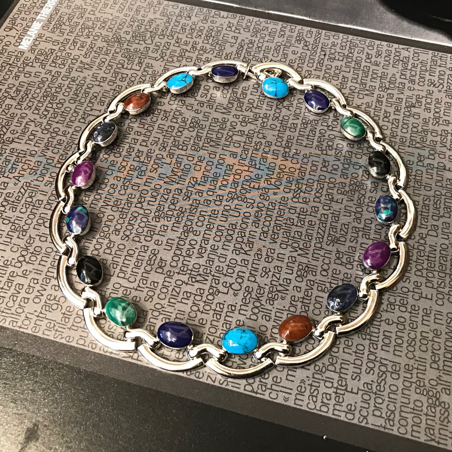 Sterling silver Multi Gemstone Turquoise Onyx Malachite  Modernist necklace collar Colors Of Etnika