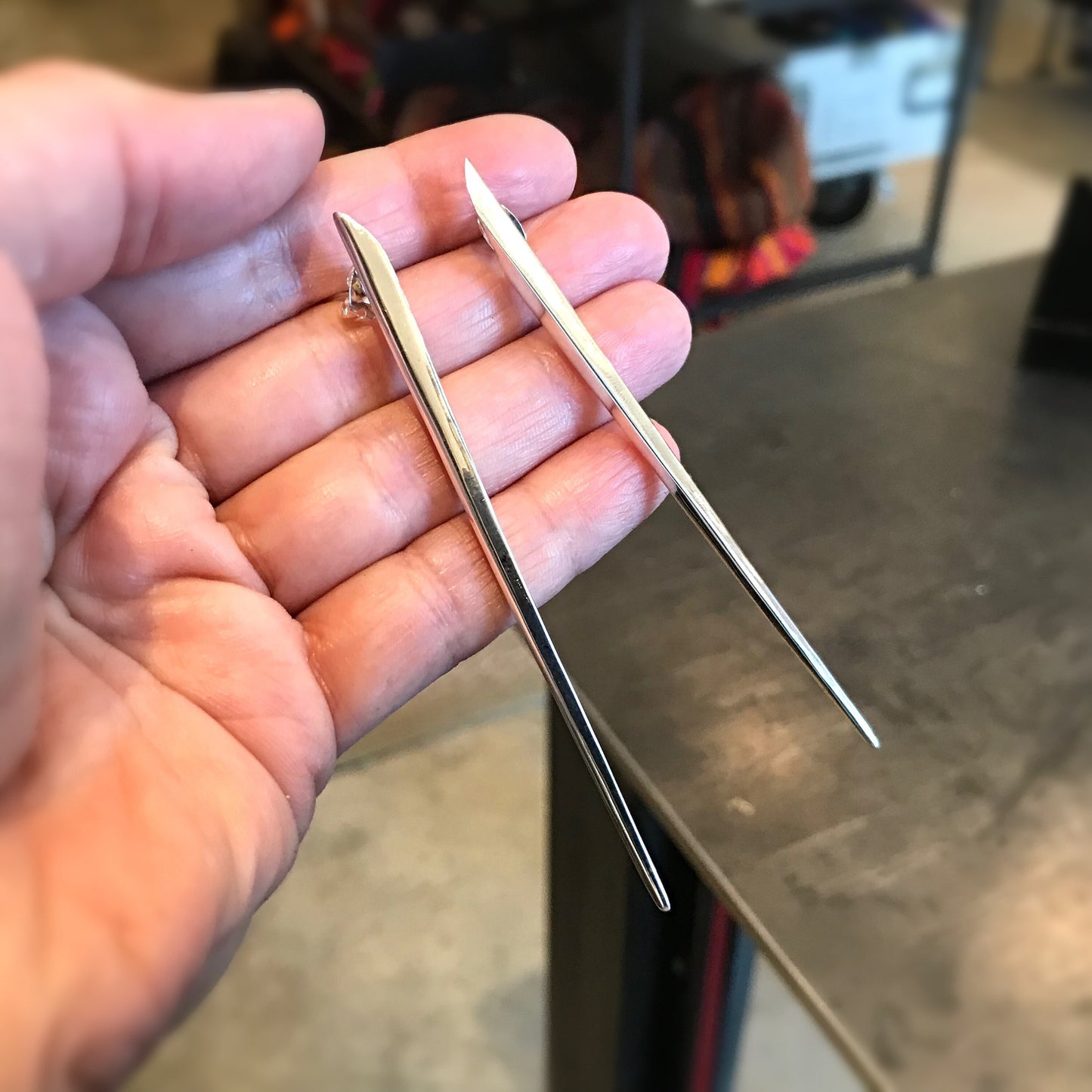 Sterling Silver Spike long bar stud modernist abstract  Earrings