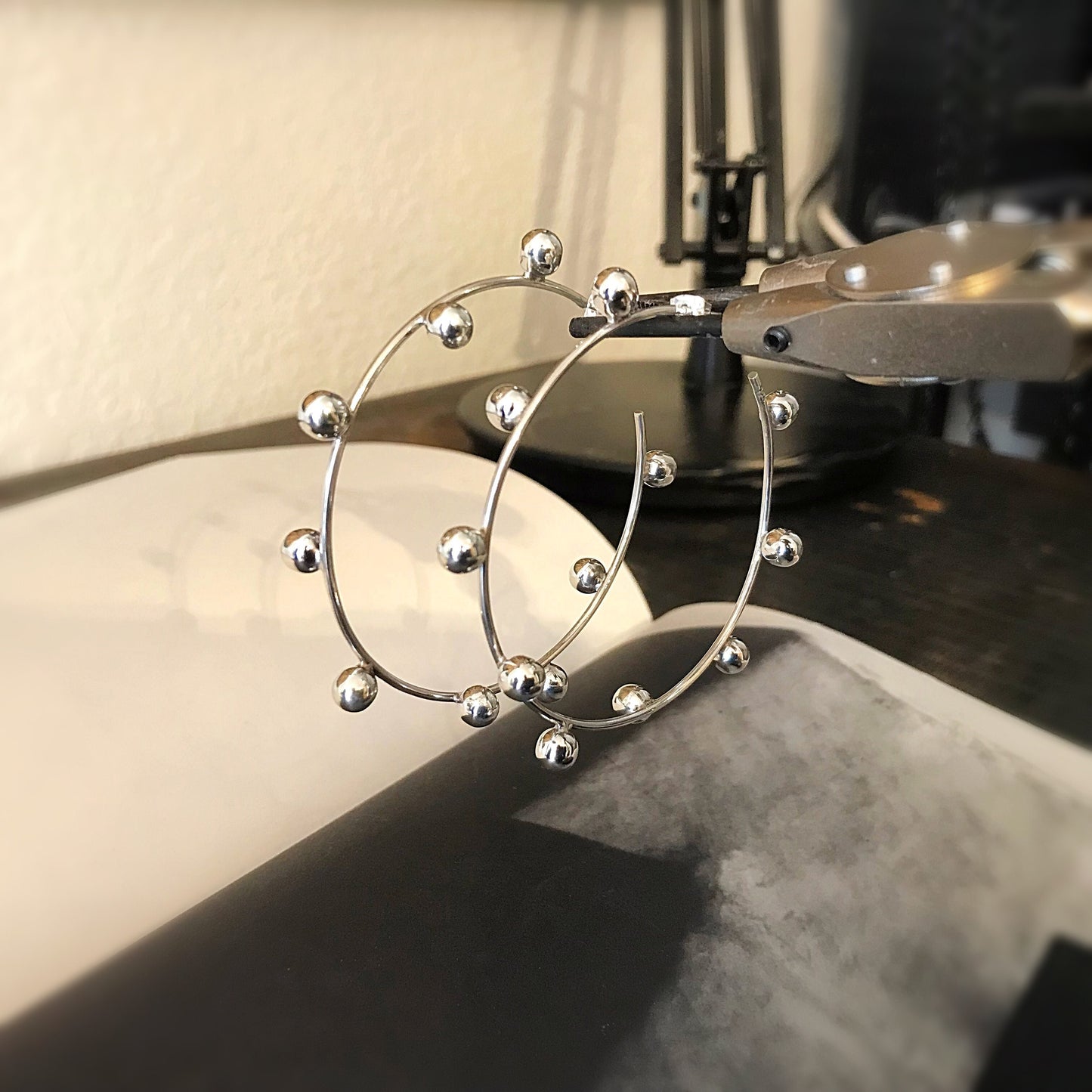 sterling silver Modernist large Hoops light  dangle Earrings