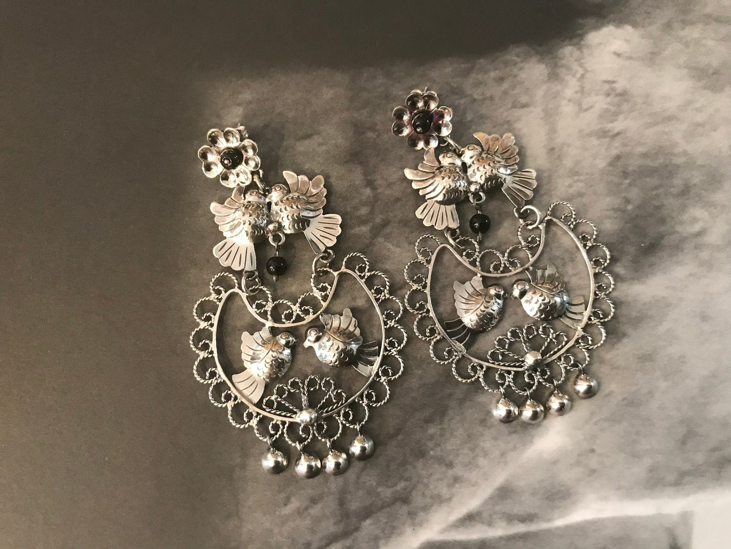 Sterling Silver Love bird  black onyx statement bohemian earrings Colors Of Etnika