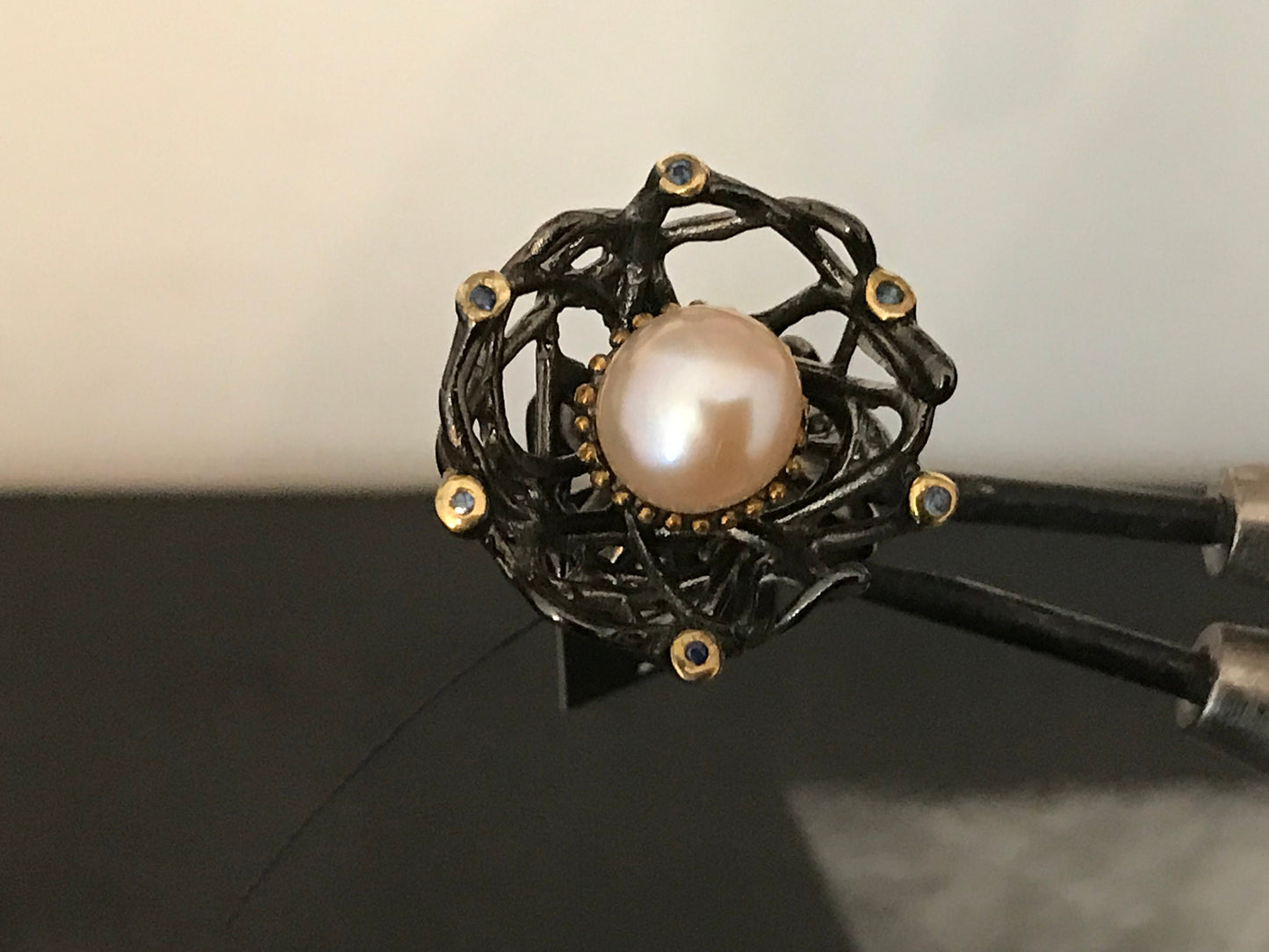 Sterling Silver Blush Pink Pearl Flower Ring - Size 7