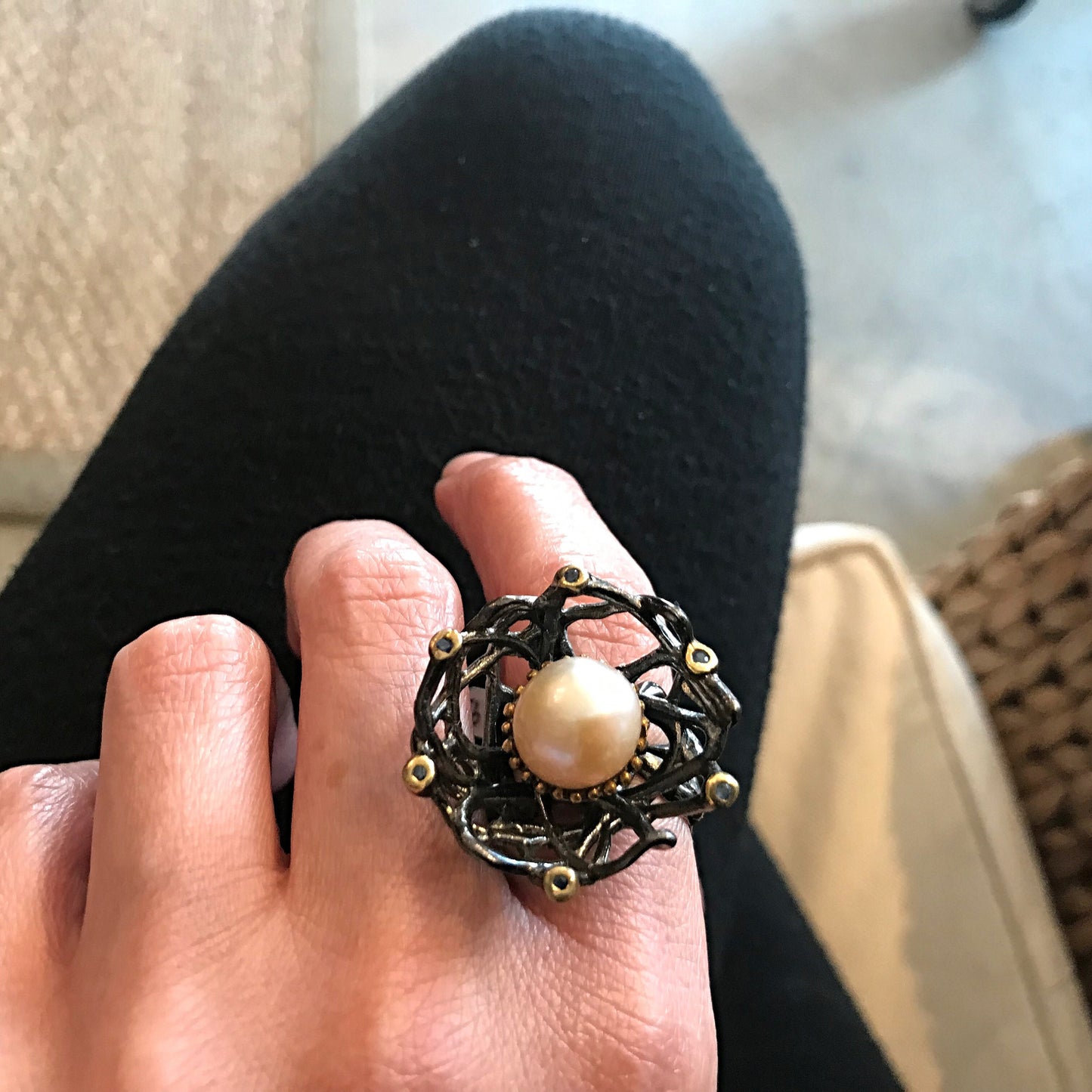 Sterling Silver Blush Pink Pearl Flower Ring - Size 7