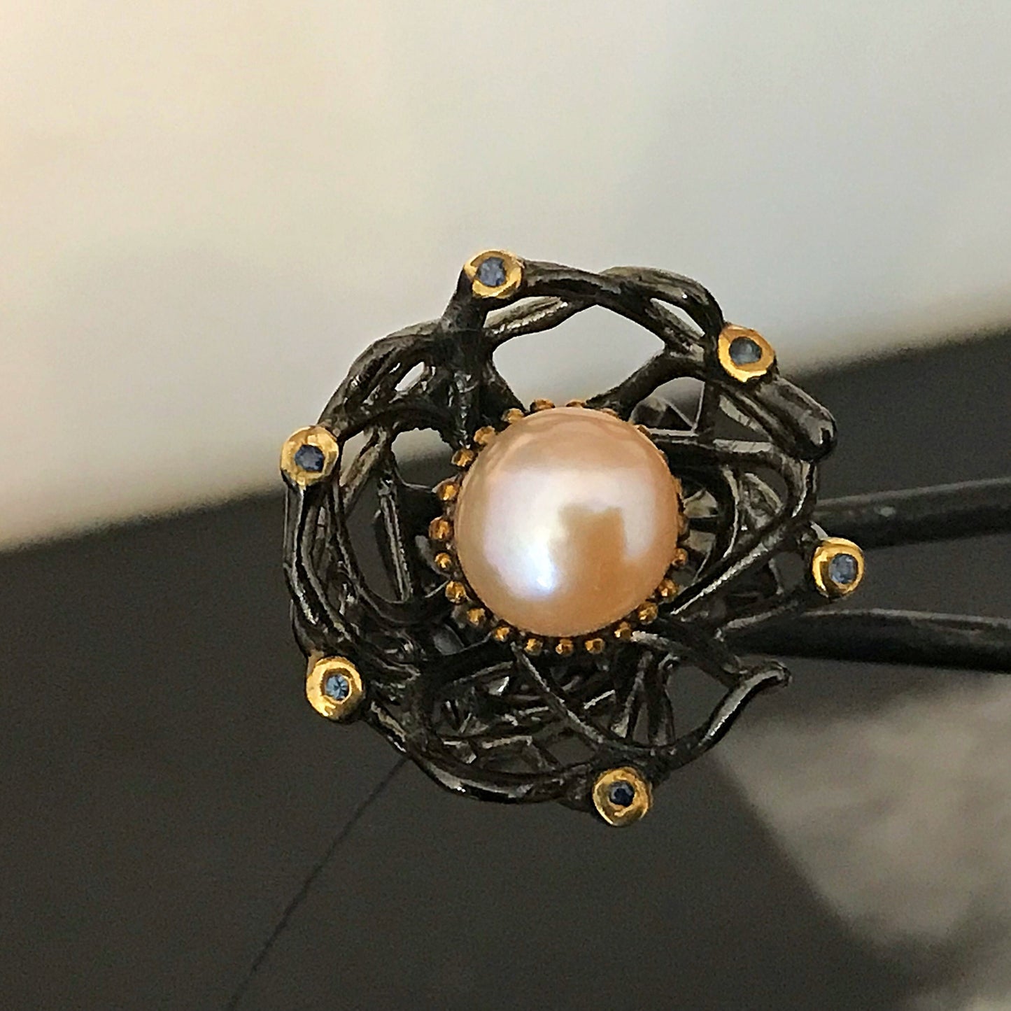 Sterling Silver Blush Pink Pearl Flower Ring - Size 7