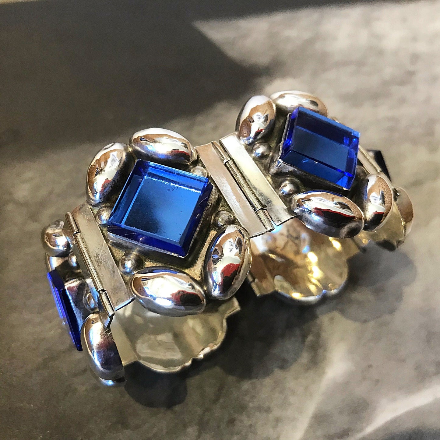 Handmade Sterling Silver Vintage Blue Glass bracelet statement Artisan Colors Of Etnika