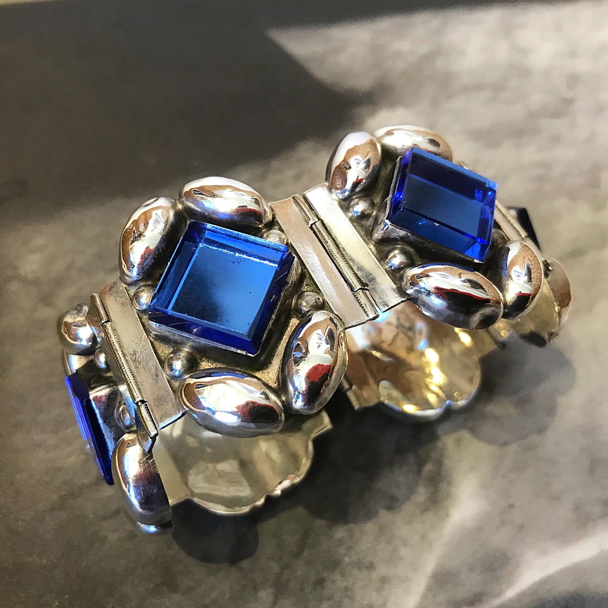 Handmade Sterling Silver Vintage Blue Glass bracelet statement Artisan Colors Of Etnika