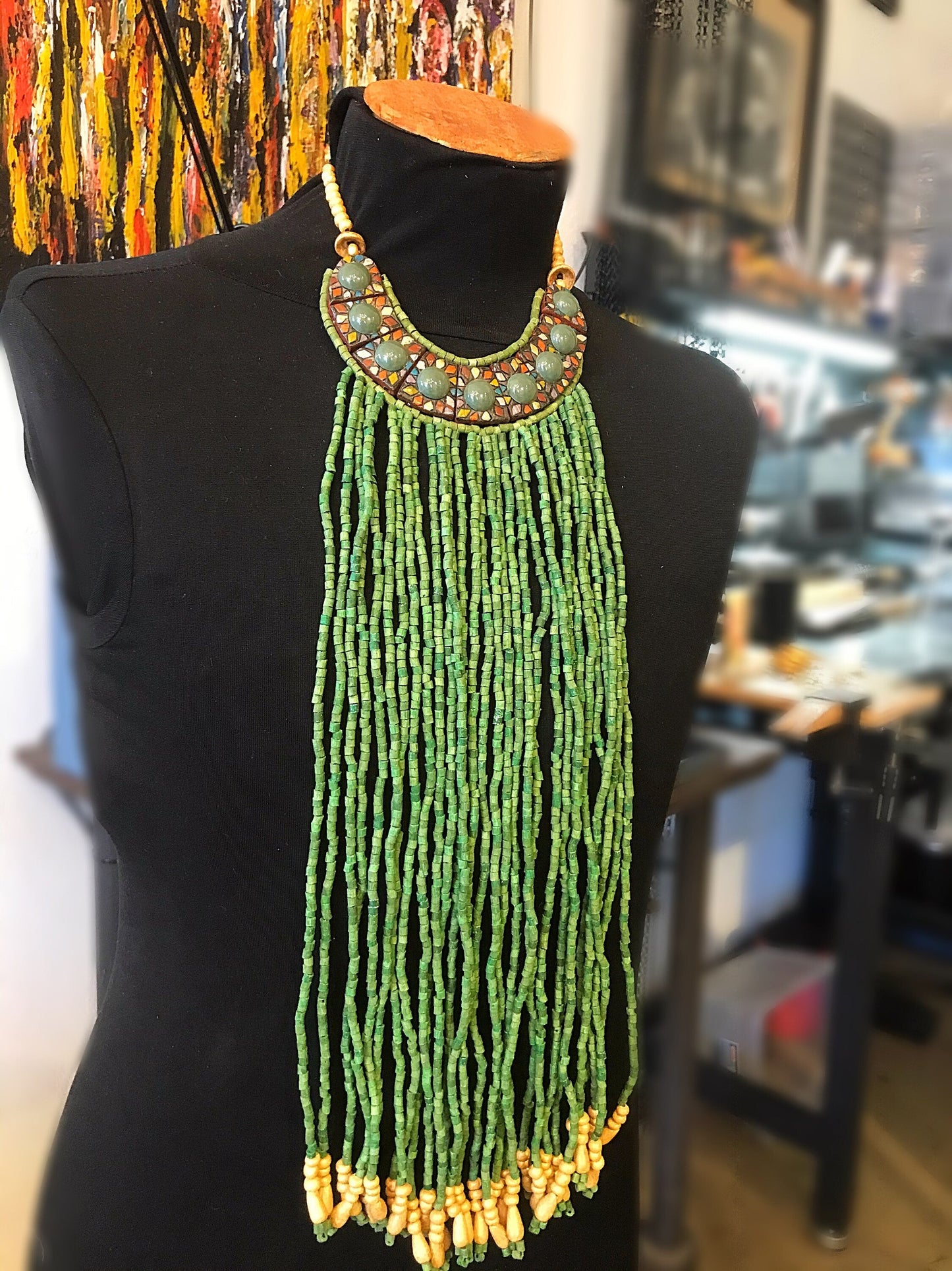Guatemalan Jade Runway Statement Artisan Studio Long Necklace Colors Of Etnika
