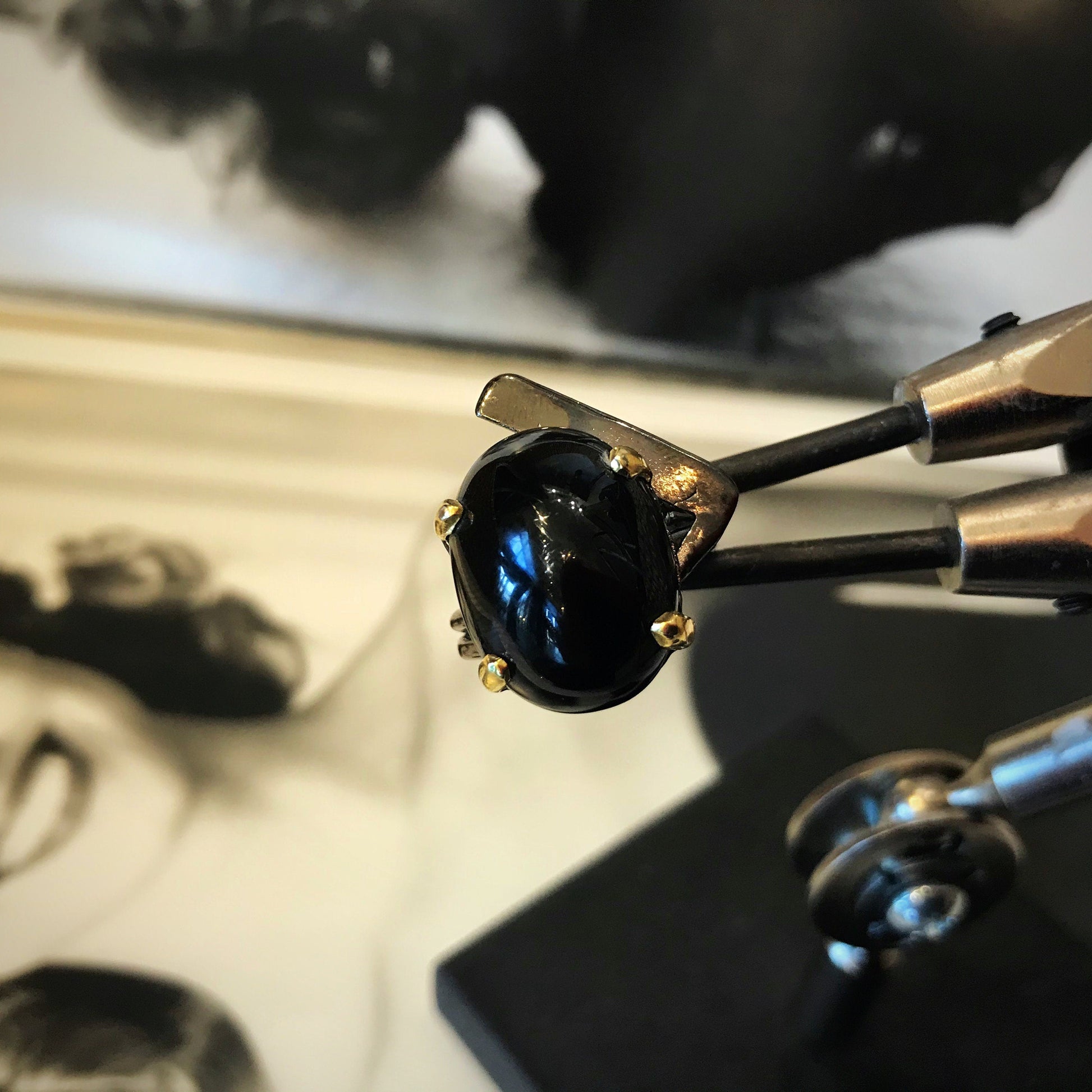 Sterling Silver Huge Modernist Abstract Black Spinel  artisan ring handmade 8 Colors Of Etnika