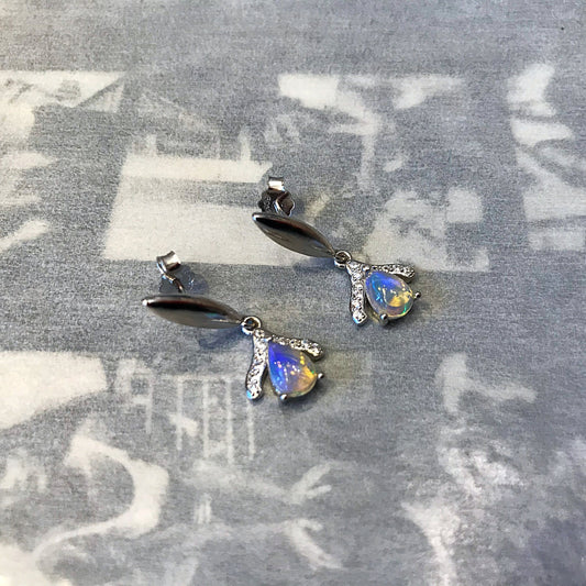 Artisan Handmade Sterling Silver Abstract  opal stud modernist earrings