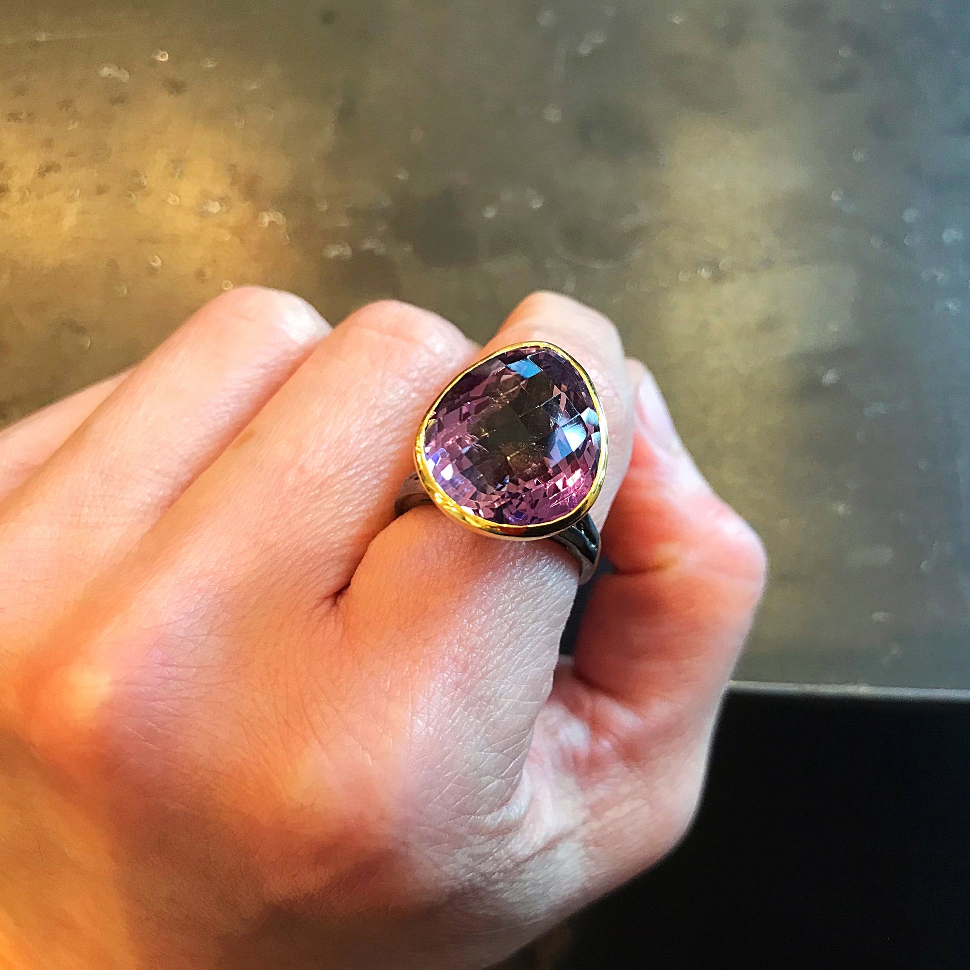 Sterling Silver Modernist abstract Amethyst  ring  7.5 Colors Of Etnika