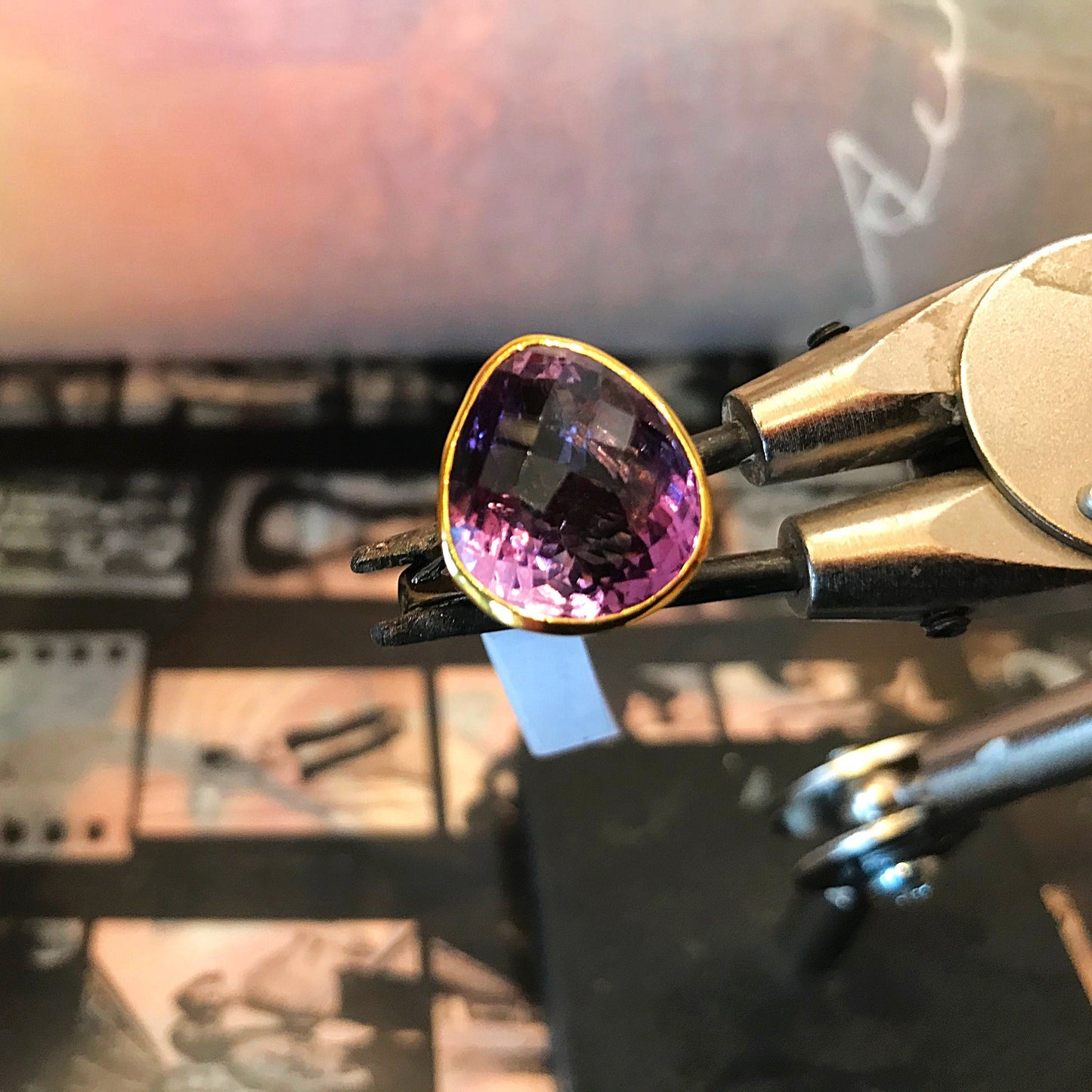 Sterling Silver Modernist abstract Amethyst  ring  7.5 Colors Of Etnika