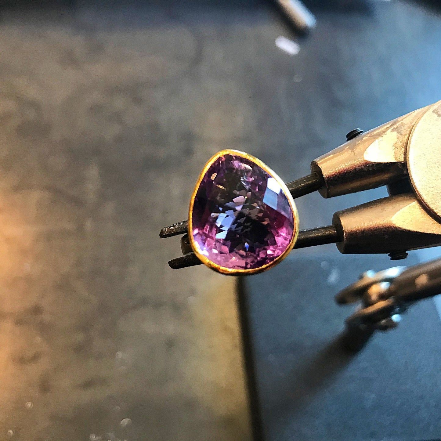 Sterling Silver Modernist abstract Amethyst  ring  7.5 Colors Of Etnika