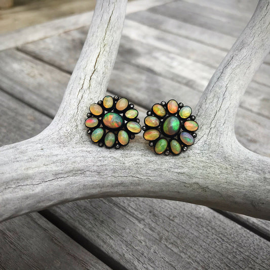 Sterling silver Fire Opals rose cut diamonds  Earrings Colors Of Etnika