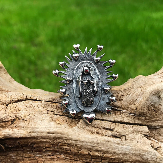 Handmade Sterling Silver statement Madonna ring Virgen Guadalupe adjustable ring