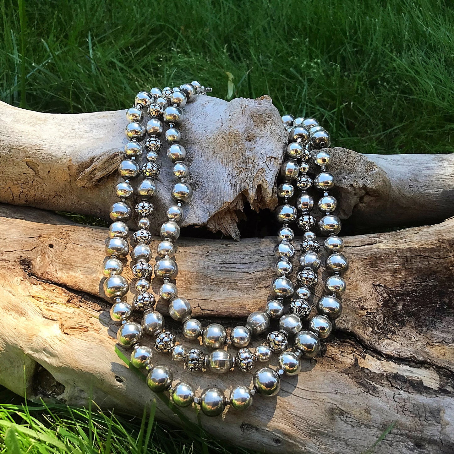 Sterling silver large bench bead statement bold necklace