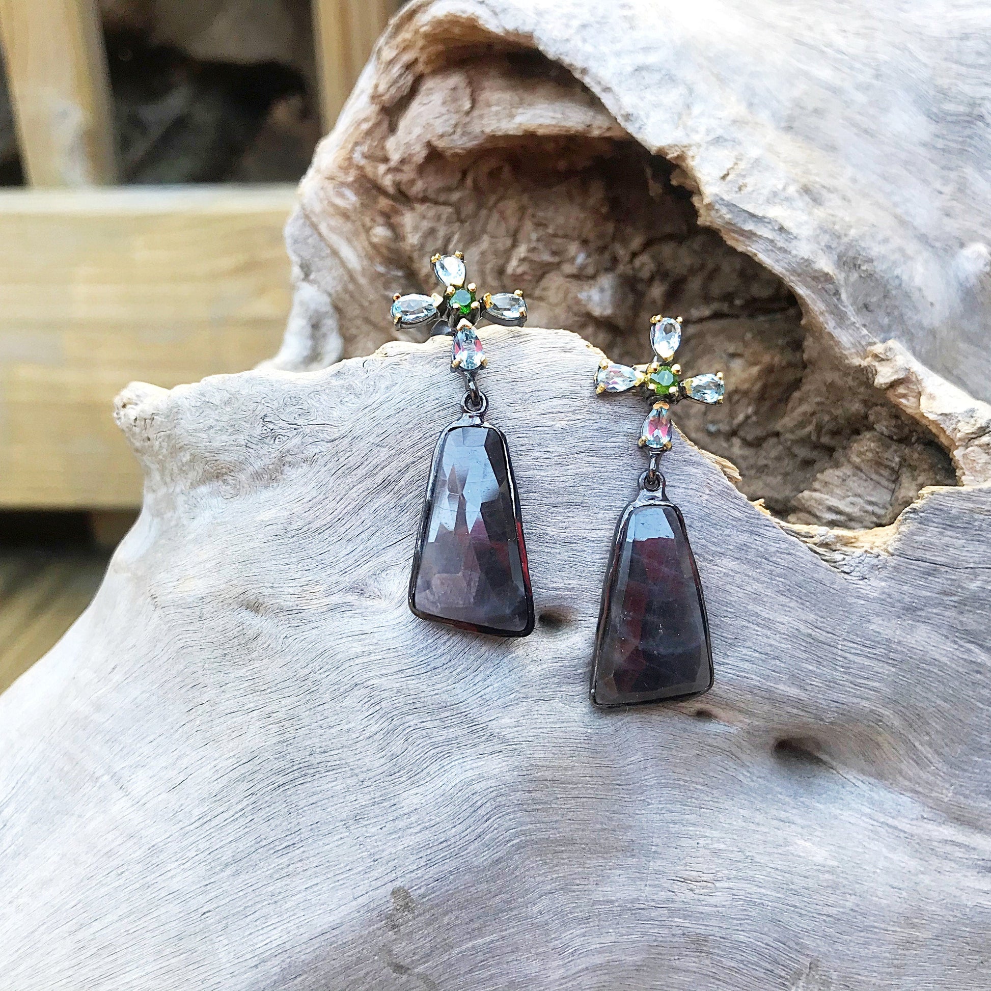 sterling silver statement natural sapphire stud earrings Colors Of Etnika