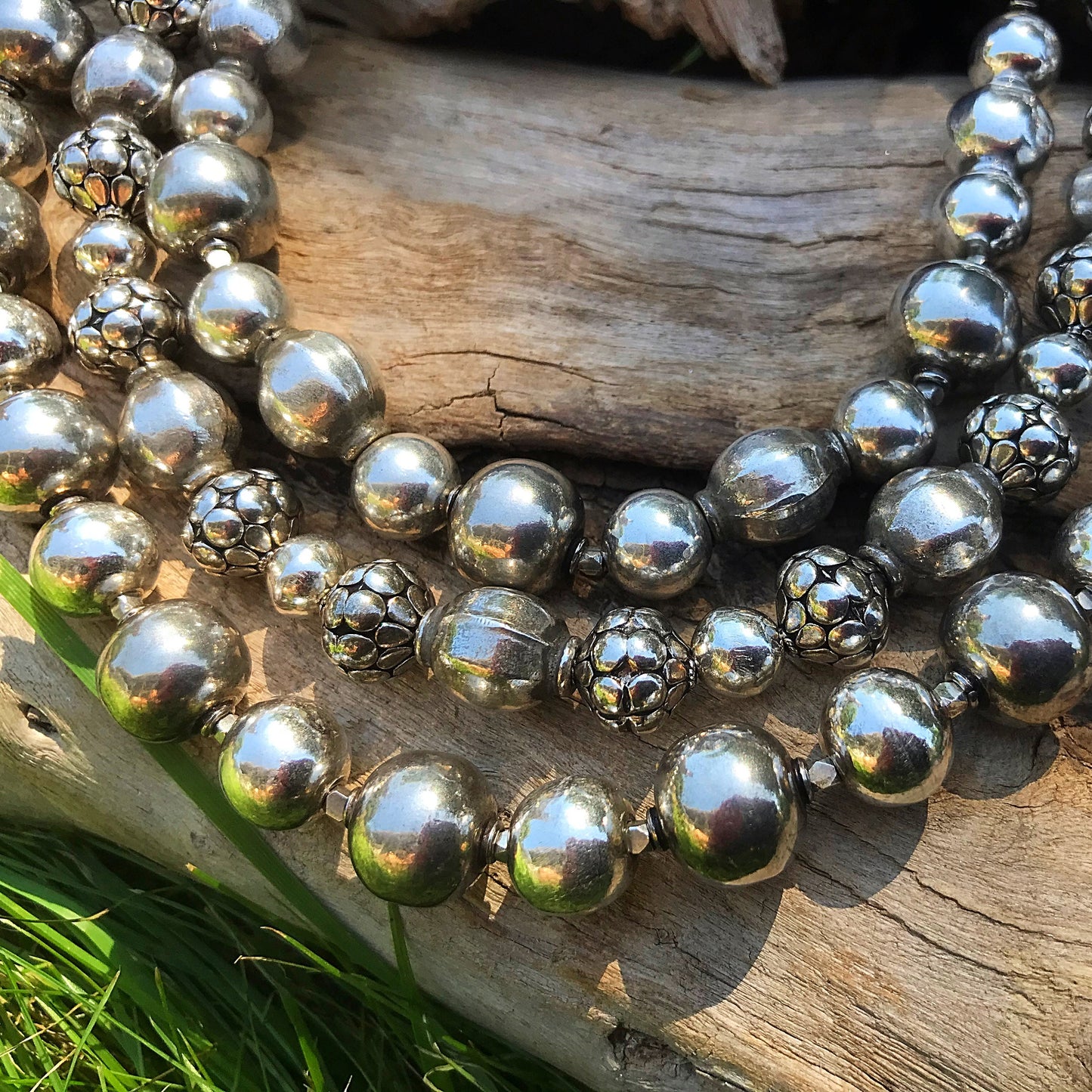 Sterling silver large bench bead statement bold necklace