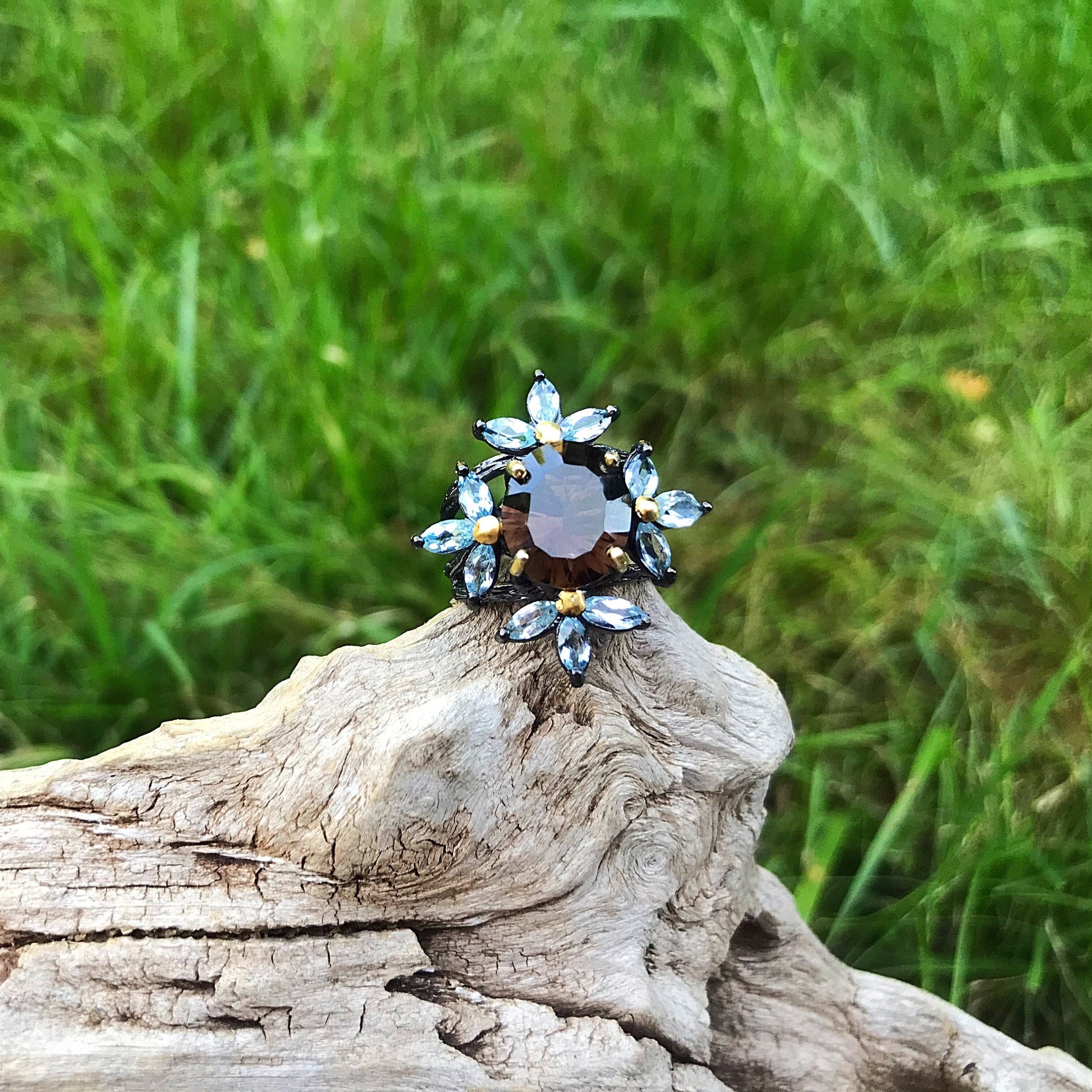 Handmade sterling silver Topaz Smokey Quartz statement  Ring 6 Colors Of Etnika
