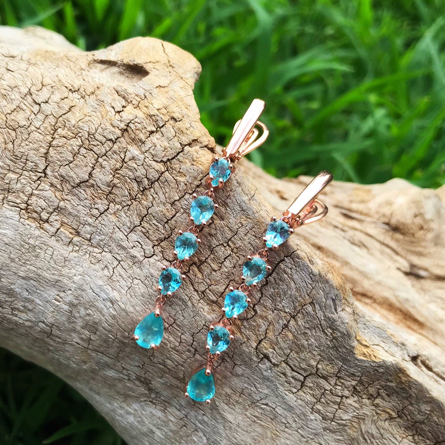 Sterling Silver Blue Apatite CZ Rose Gold Artisan handmade Earrings Colors Of Etnika