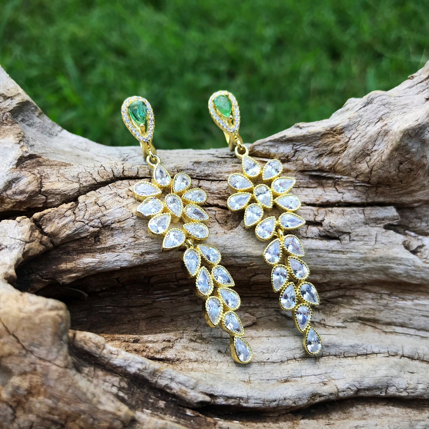 Sterling Silver Statement emeralds and CZ statement  earrings Colors Of Etnika