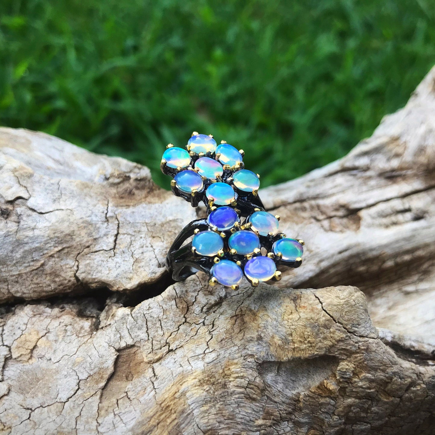 Handmade Sterling silver 14 natural fire opal statement Ring size 8.5 Colors Of Etnika