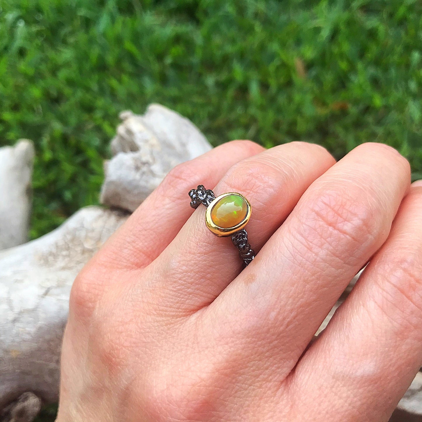 Sterling Silver modernist Handmade Fire Opal Artisan organic  ring 7 Colors Of Etnika
