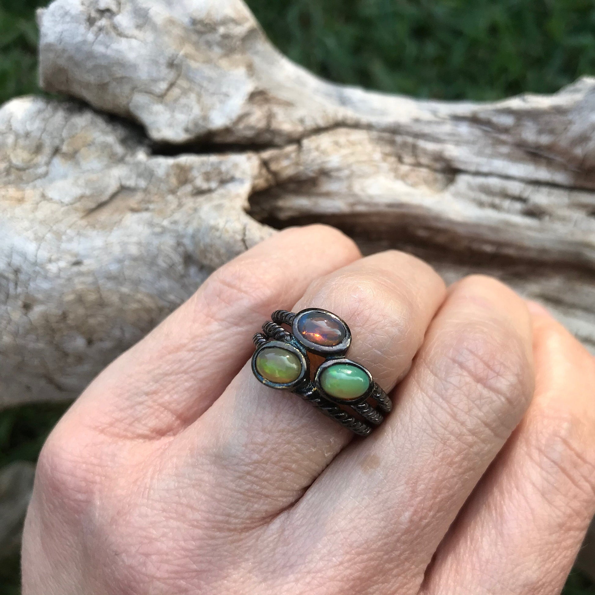 Sterling Silver modernist Handmade Fire Opal ring 6.5 Colors Of Etnika