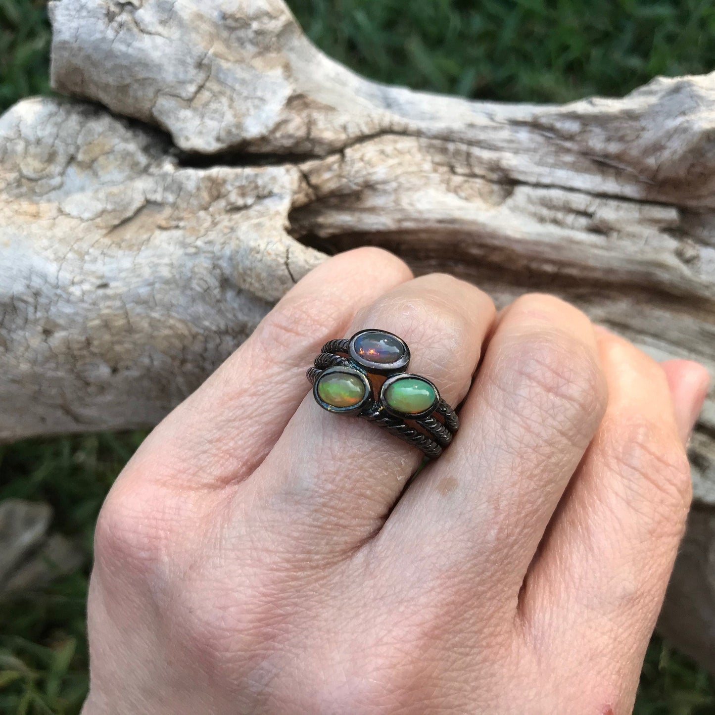 Sterling Silver modernist Handmade Fire Opal ring 6.5 Colors Of Etnika