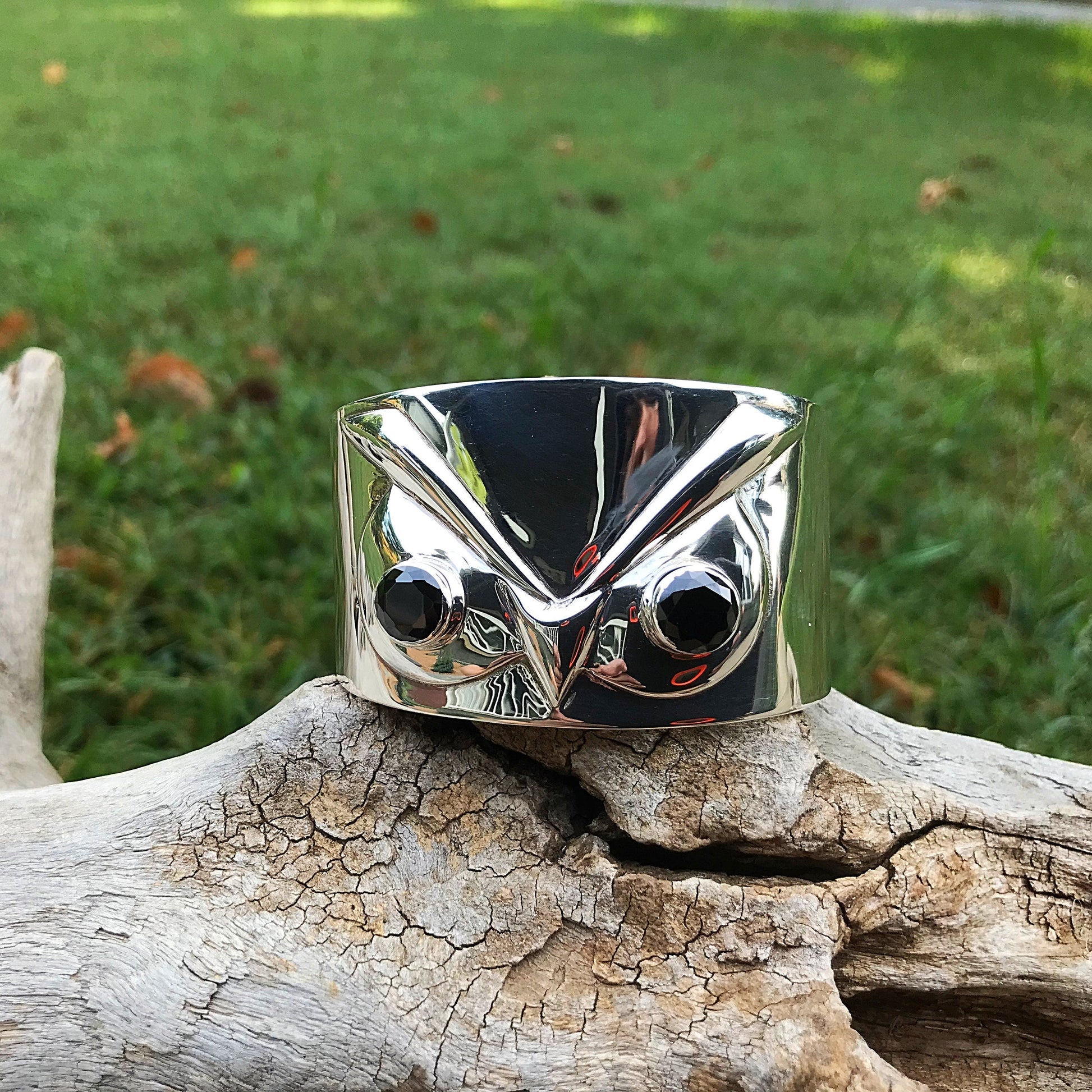 sterling silver Repousse owl wide  bracelet artisan cuff Colors Of Etnika