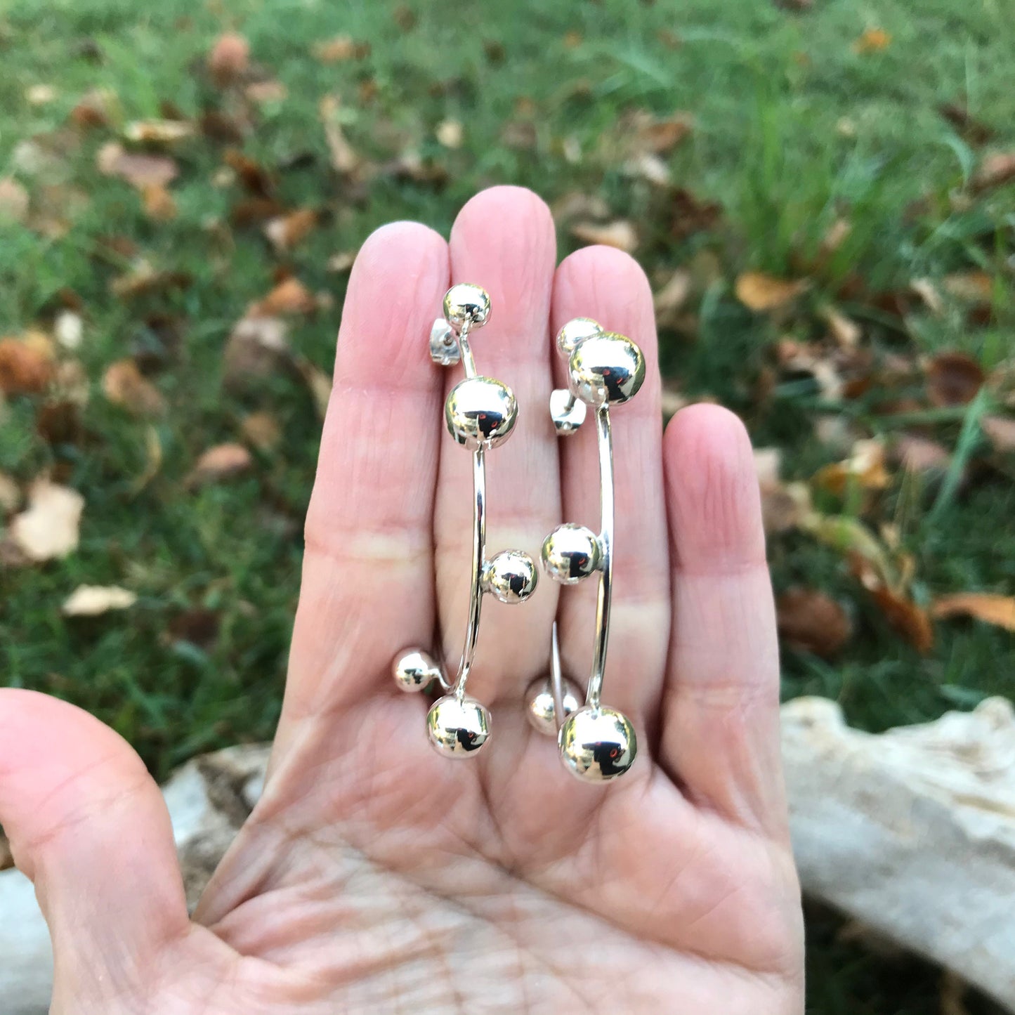 sterling silver Modernist large Hoops light  dangle Earrings