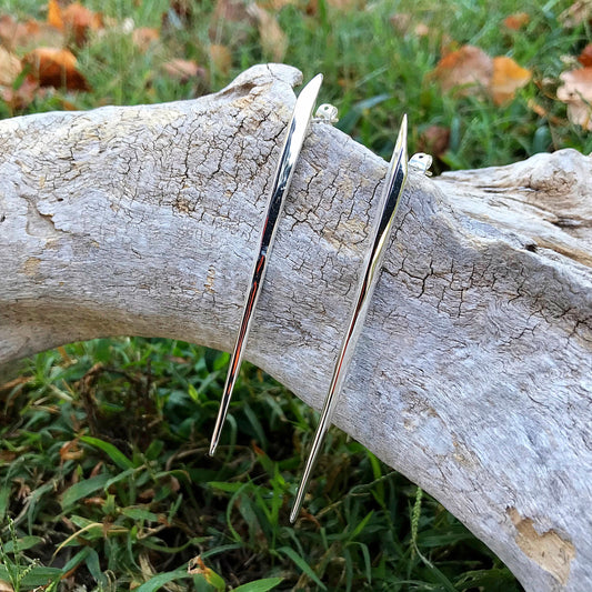Sterling Silver Spike long bar stud modernist abstract  Earrings