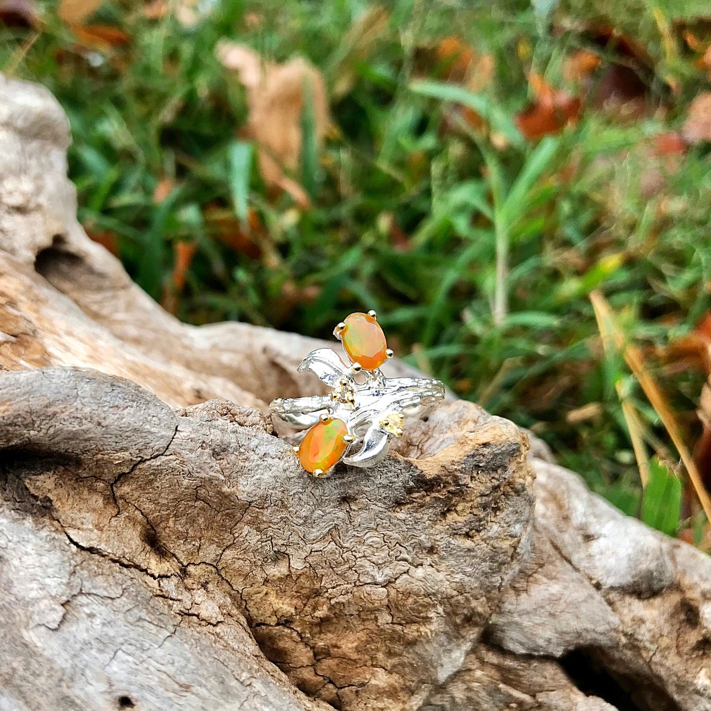Sterling Silver Handmade orange Fire Opal citrine ring 6.5