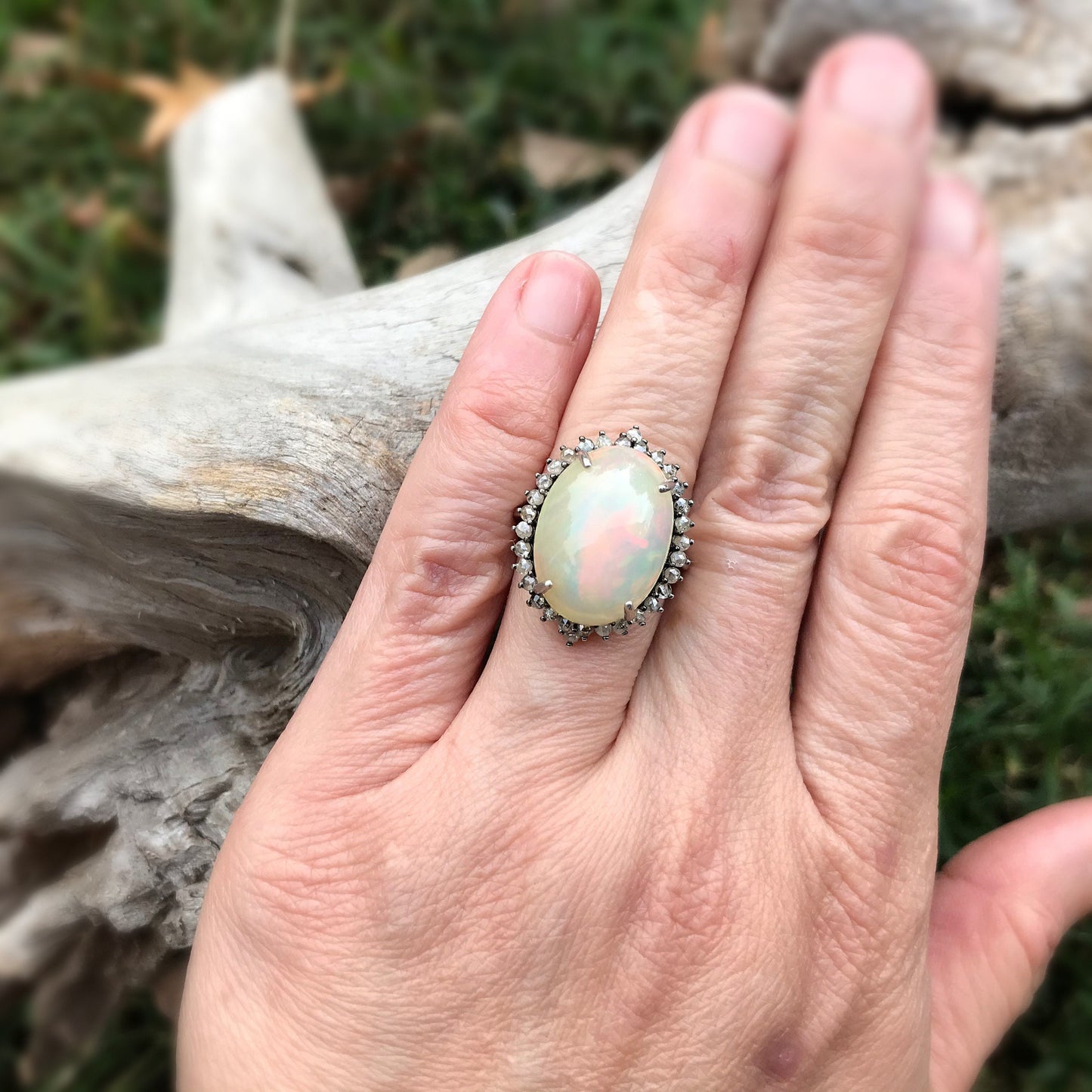 sterling silver Natural Fire Opal 32 Natural Diamonds engagement promise ring 6 Colors Of Etnika