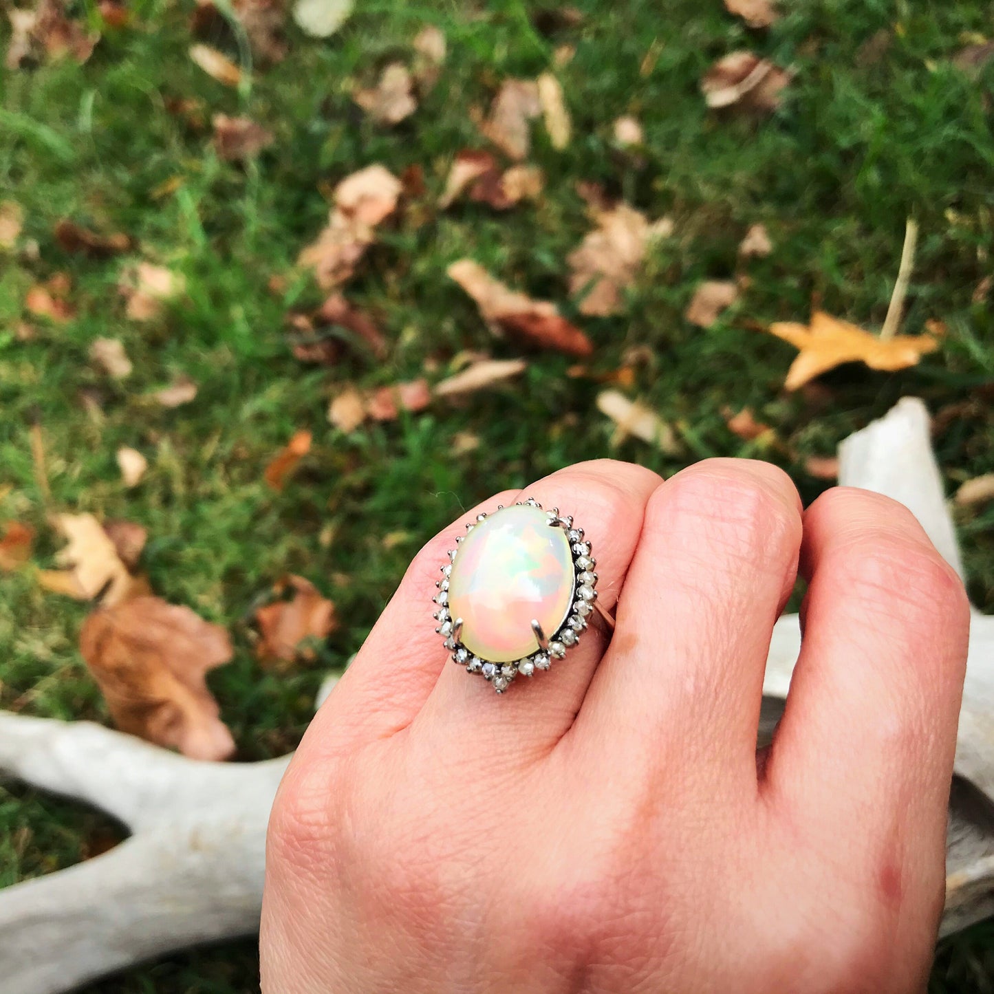 sterling silver Natural Fire Opal 32 Natural Diamonds engagement promise ring 6 Colors Of Etnika