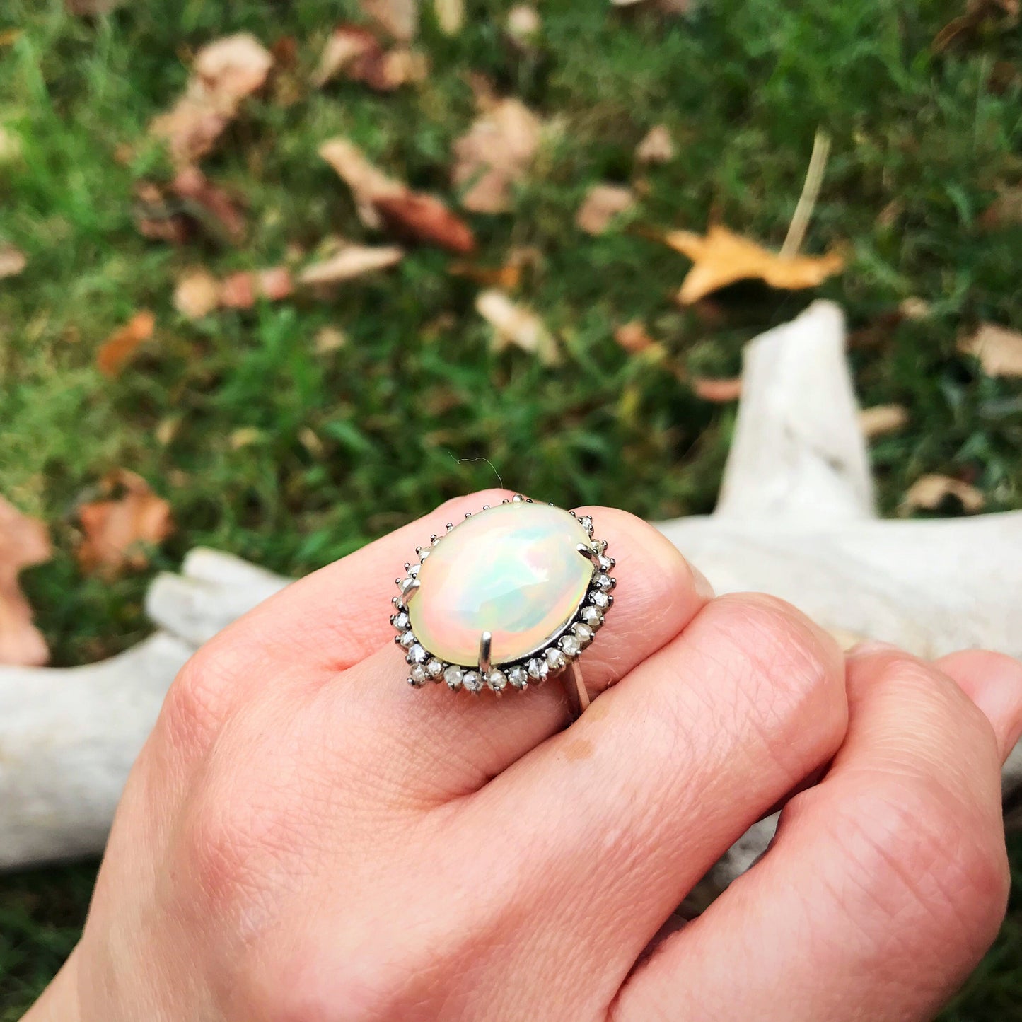 sterling silver Natural Fire Opal 32 Natural Diamonds engagement promise ring 6 Colors Of Etnika